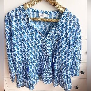 Vineyard Vines Cotton Tunic Woven Top with Tassels Size Large